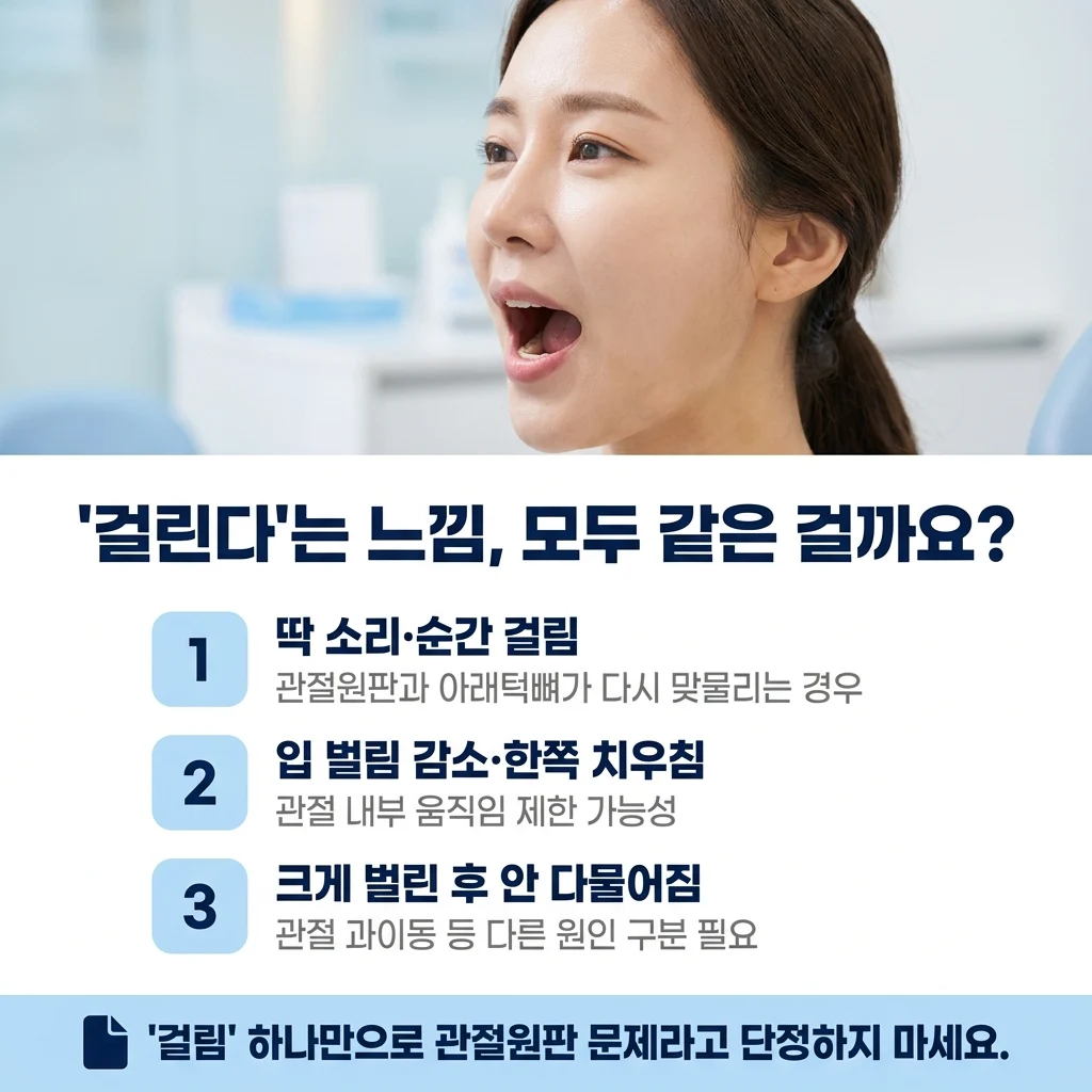 턱 걸림과 입 벌림 제한, 다물기 어려움 구분